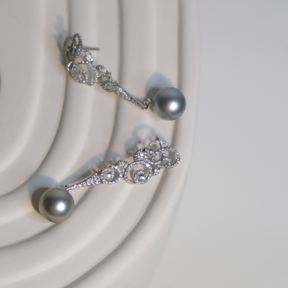 Grey Pearl Diamond Earrings