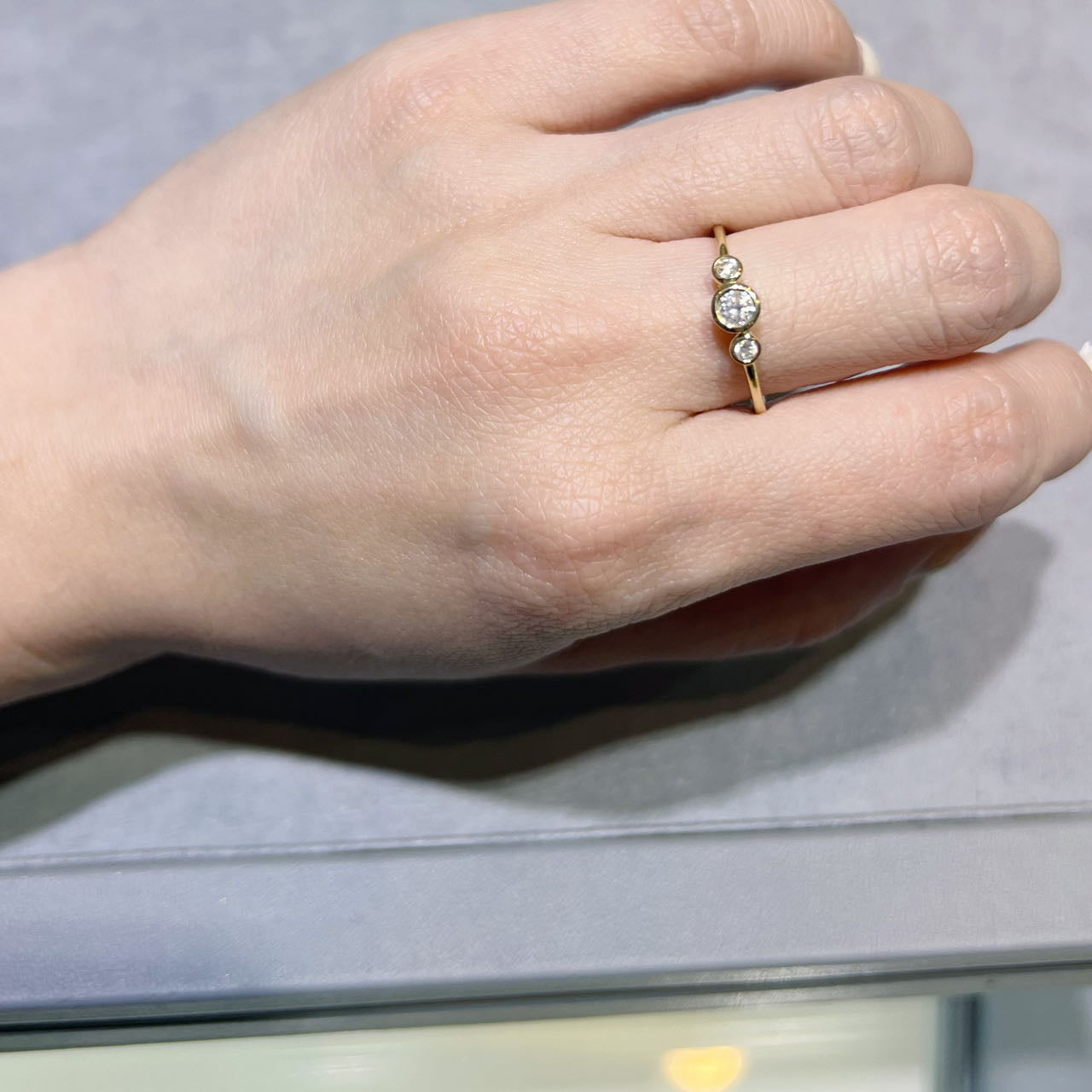 Bezel Setting Three Stones Diamonds Ring