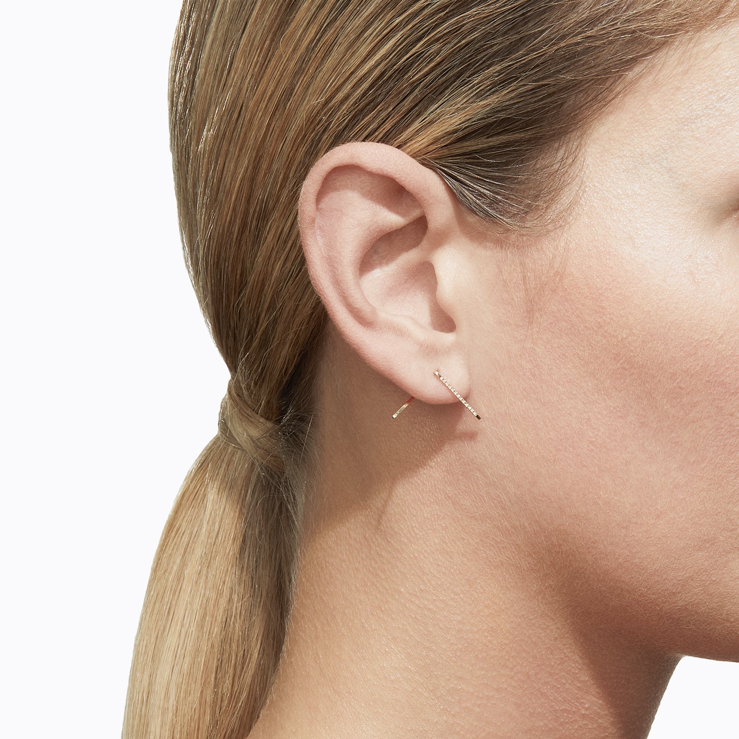 L Shaped Yellow Gold Diamond Post Earring