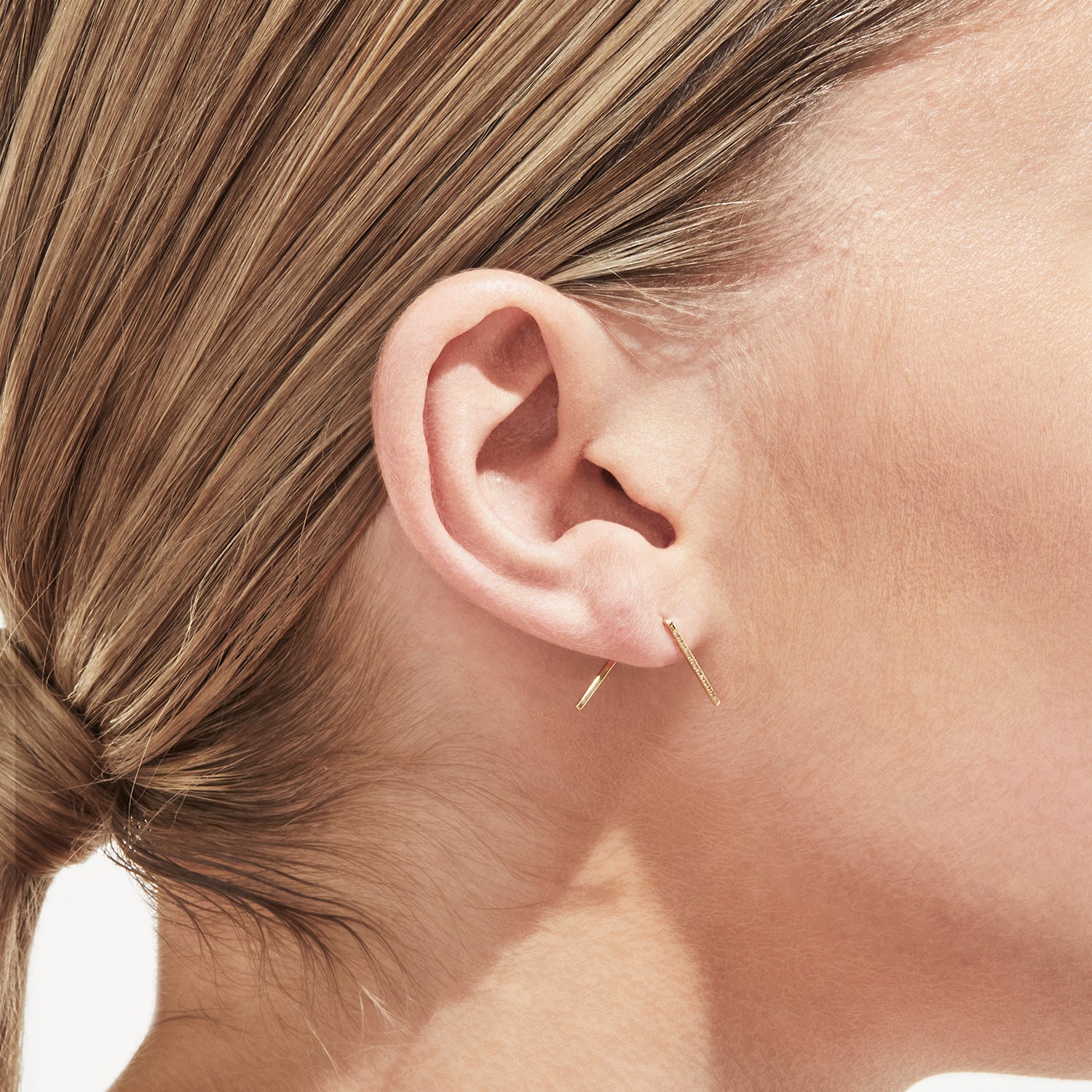 L Shaped Yellow Gold Diamond Post Earring