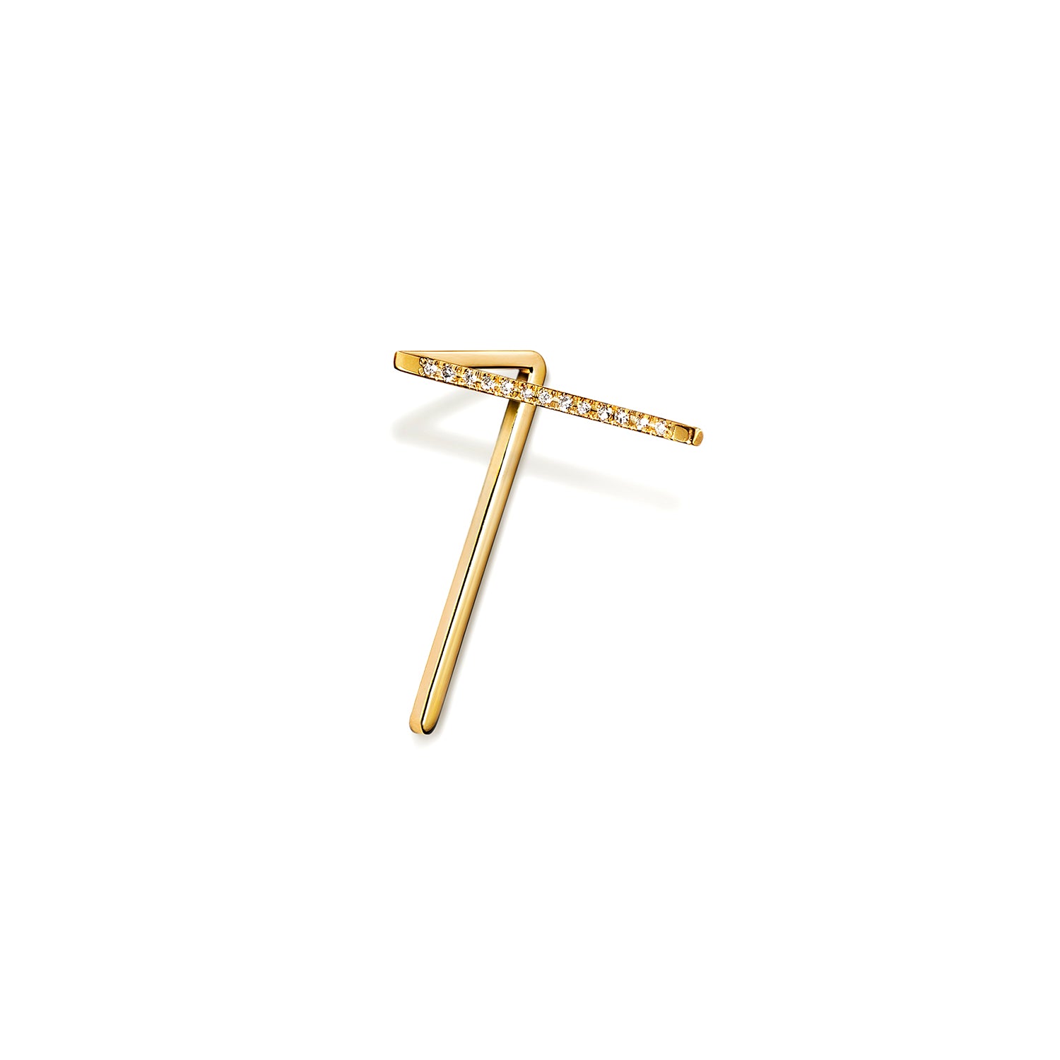 L Shaped Yellow Gold Diamond Post Earring
