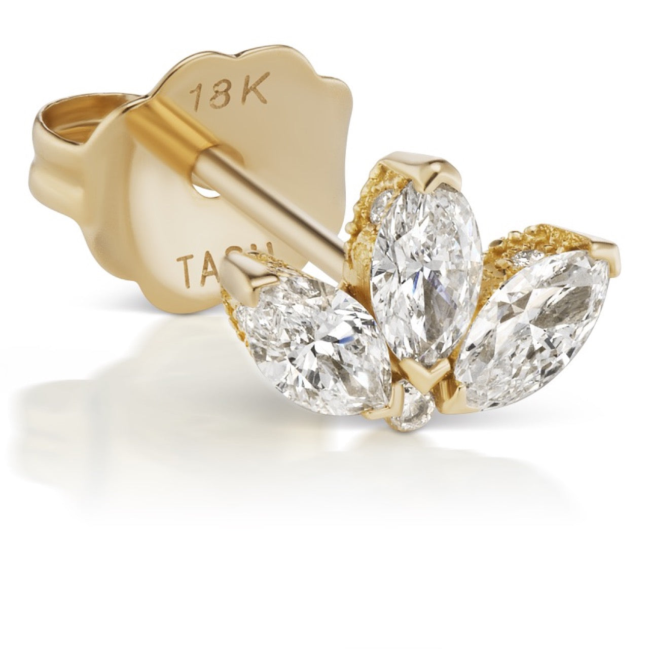 4mm Yellow Gold Engraved Lotus Ear Stud