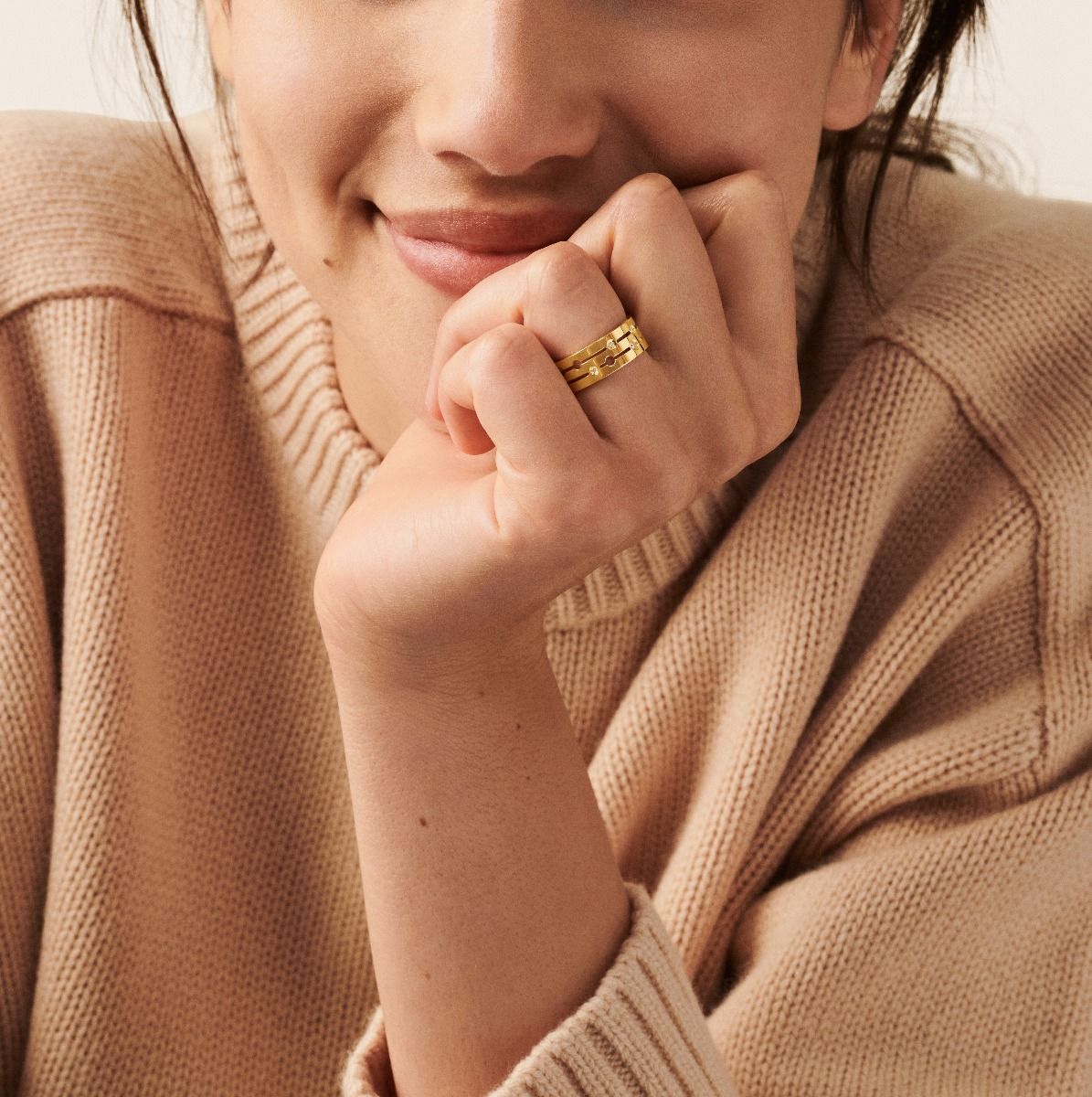 Pulse Dinh Van Medium Yellow Gold and Diamond Ring