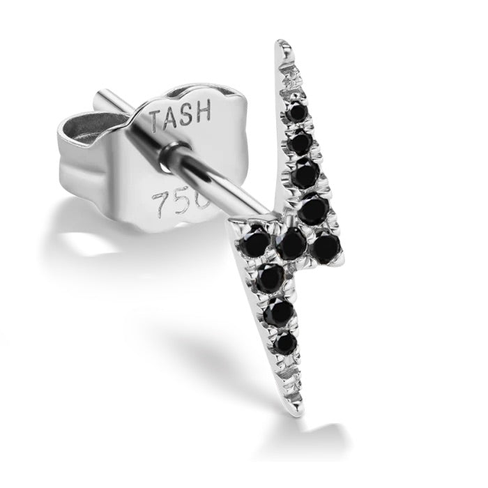 11mm White Gold Lighting Bolt Ear Stud with Black Diamond