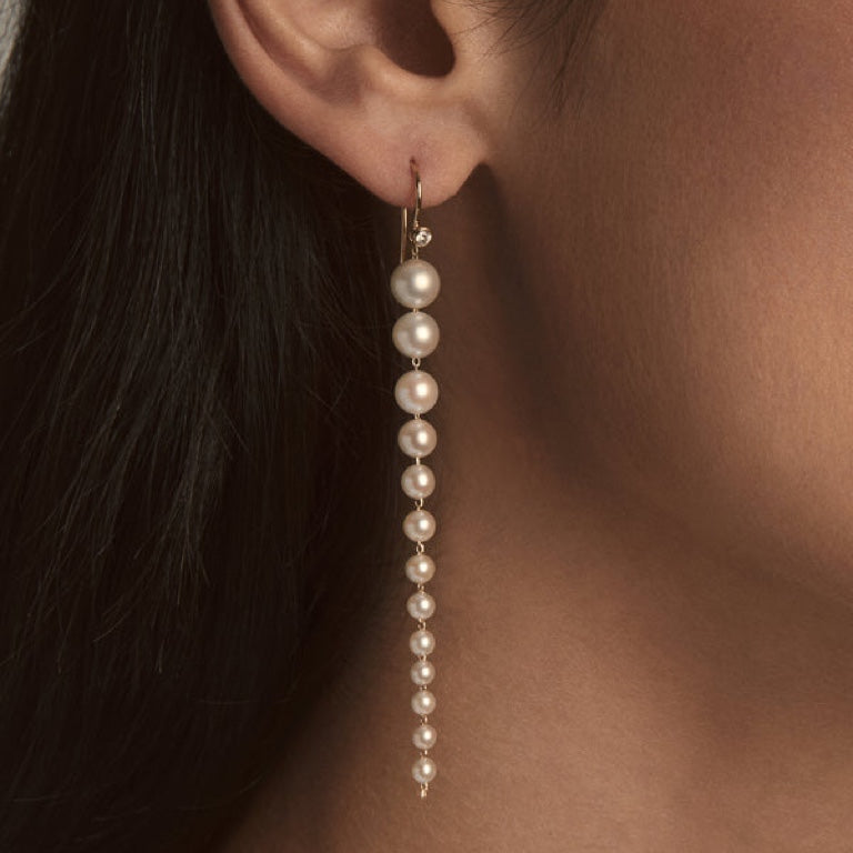 Graduating Pearl and Diamond Earrings