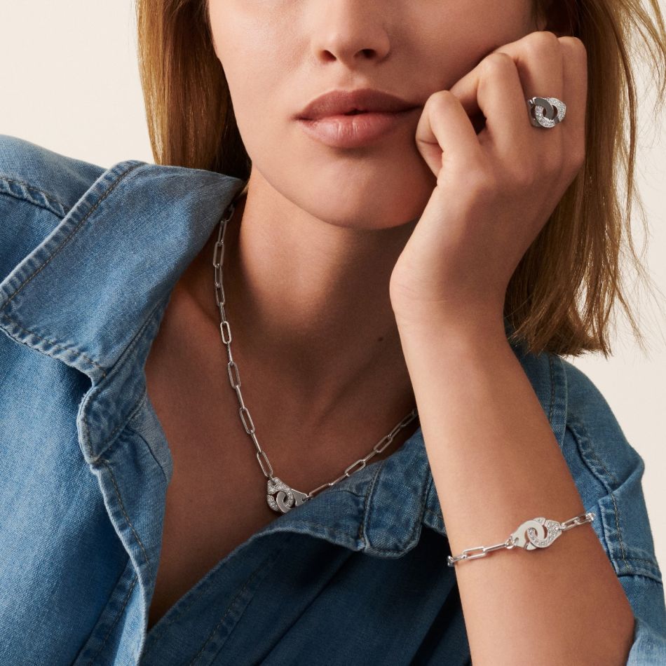 Menottes dinh van R12 Bracelet with Half Paved Diamond