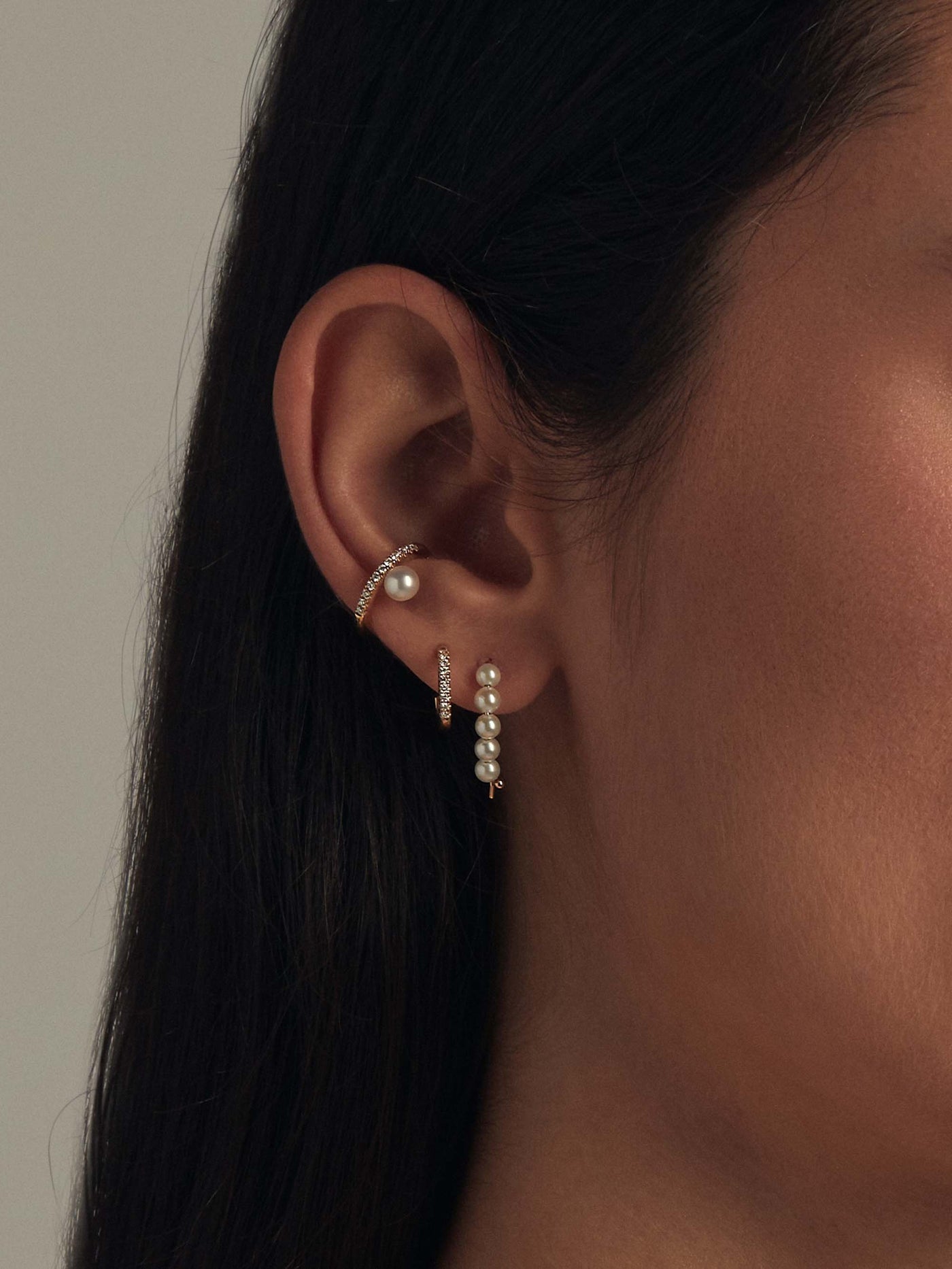 Small Diamond and Offset Pearl Ear Cuff
