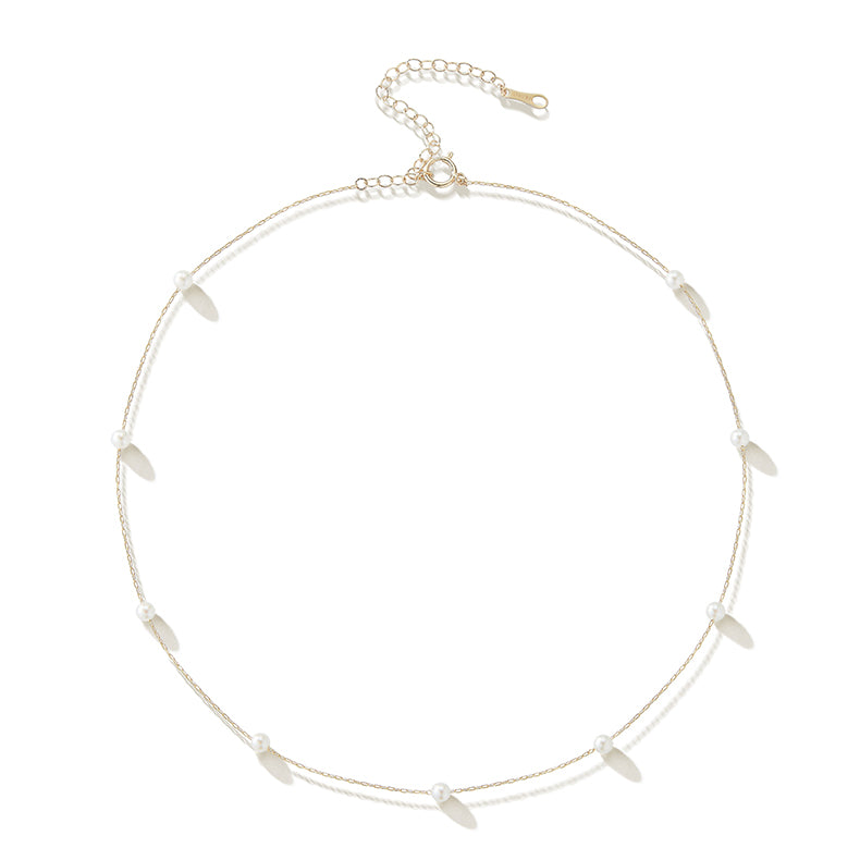 Spaced Floating Pearl Chain Necklace