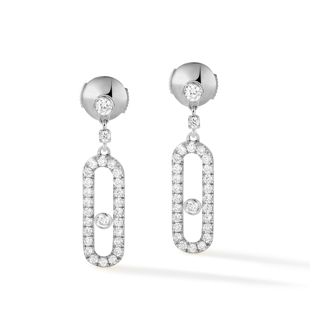 Move Uno Pave Diamond White Gold Earrings