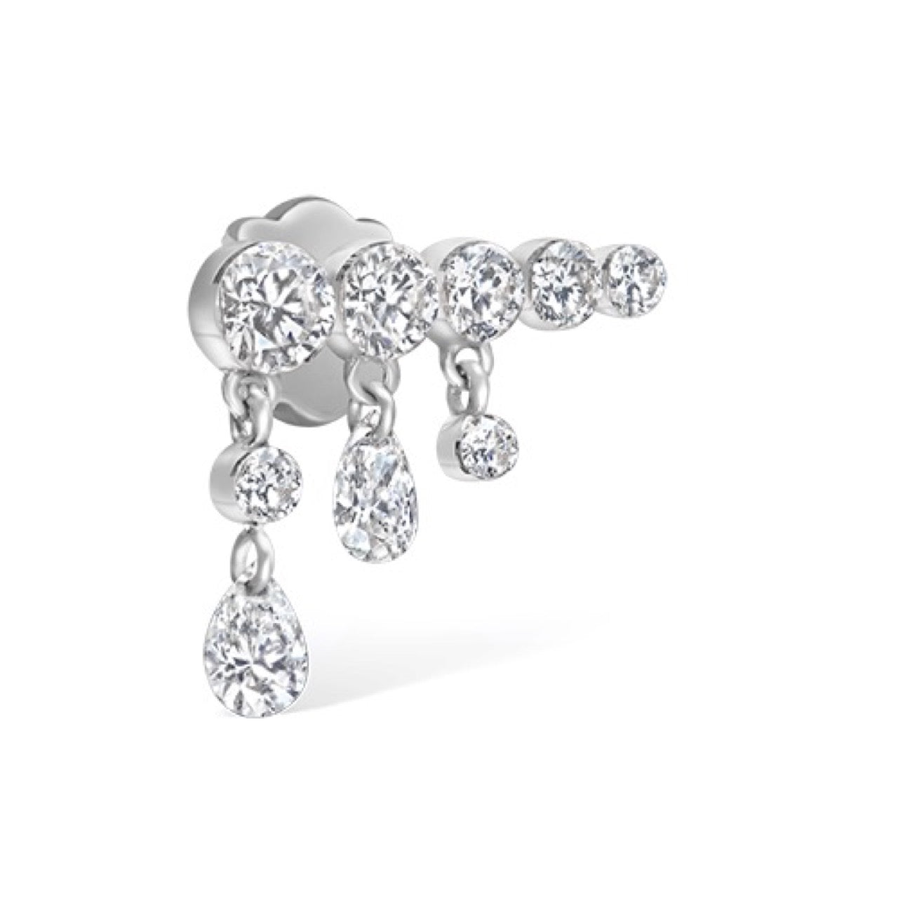 11mm Invisible Set Diamond Crescendo Bar Threaded Stud Earring (Left Ear)