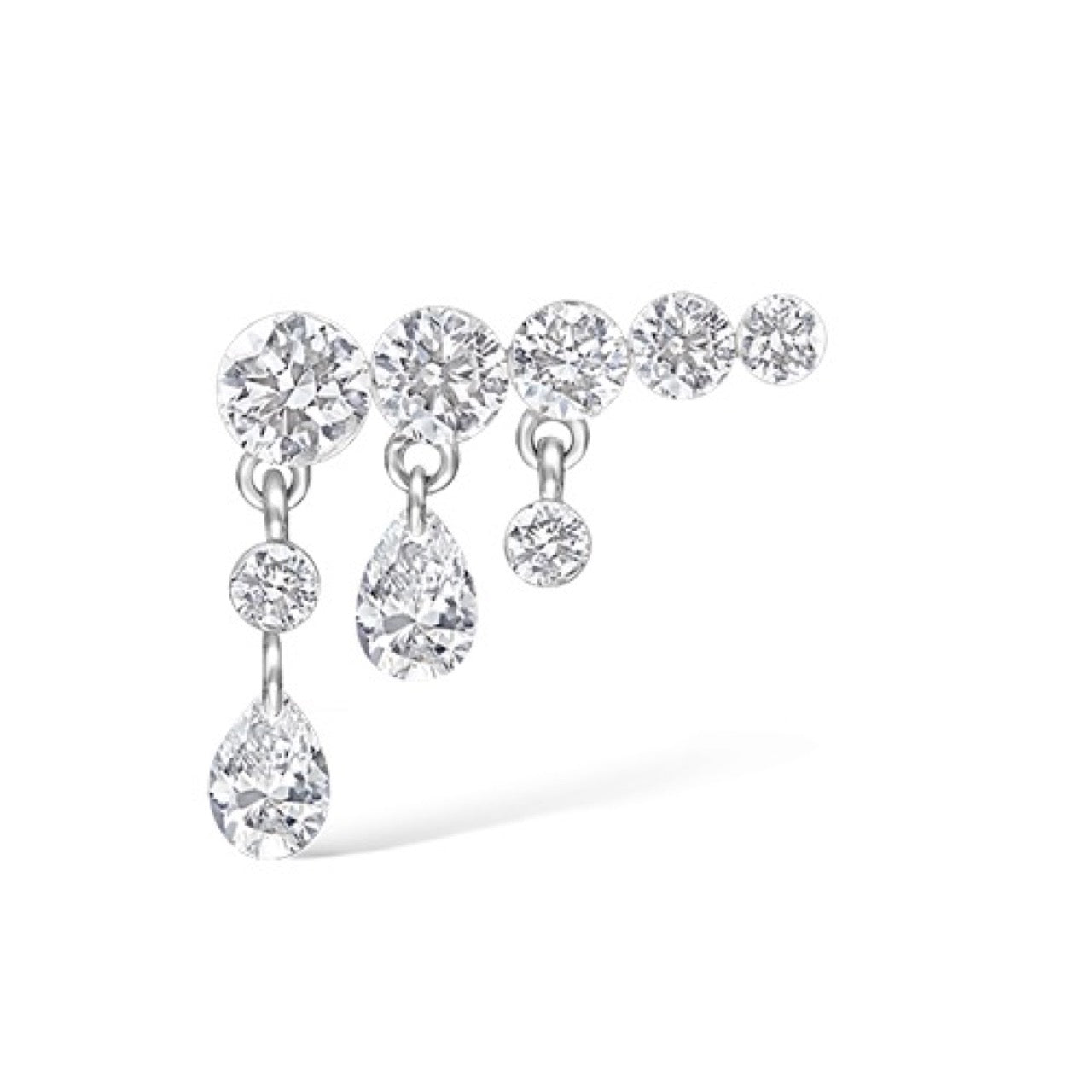 11mm Invisible Set Diamond Crescendo Bar Threaded Stud Earring (Left Ear)