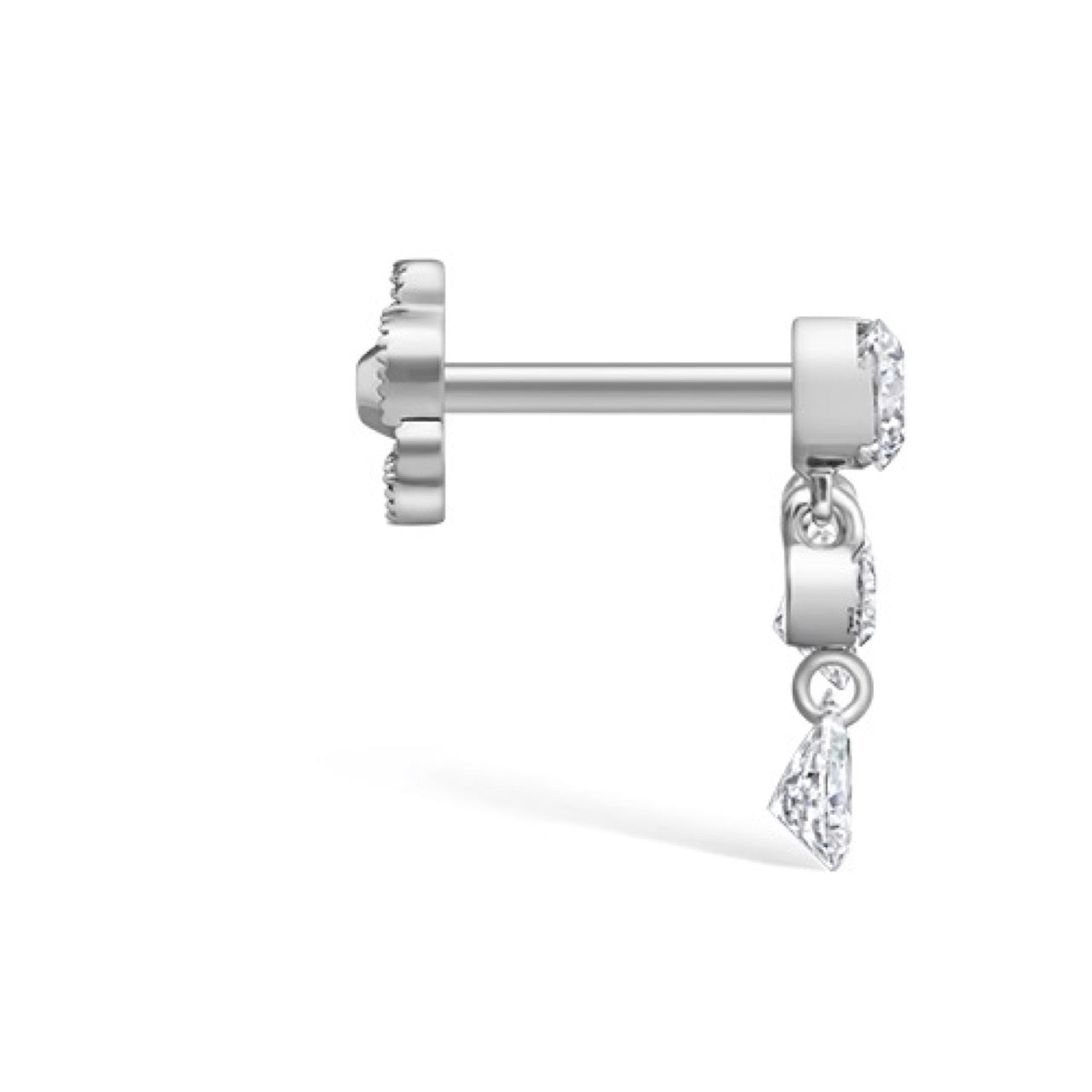 11mm Invisible Set Diamond Crescendo Bar Threaded Stud Earring (Left Ear)