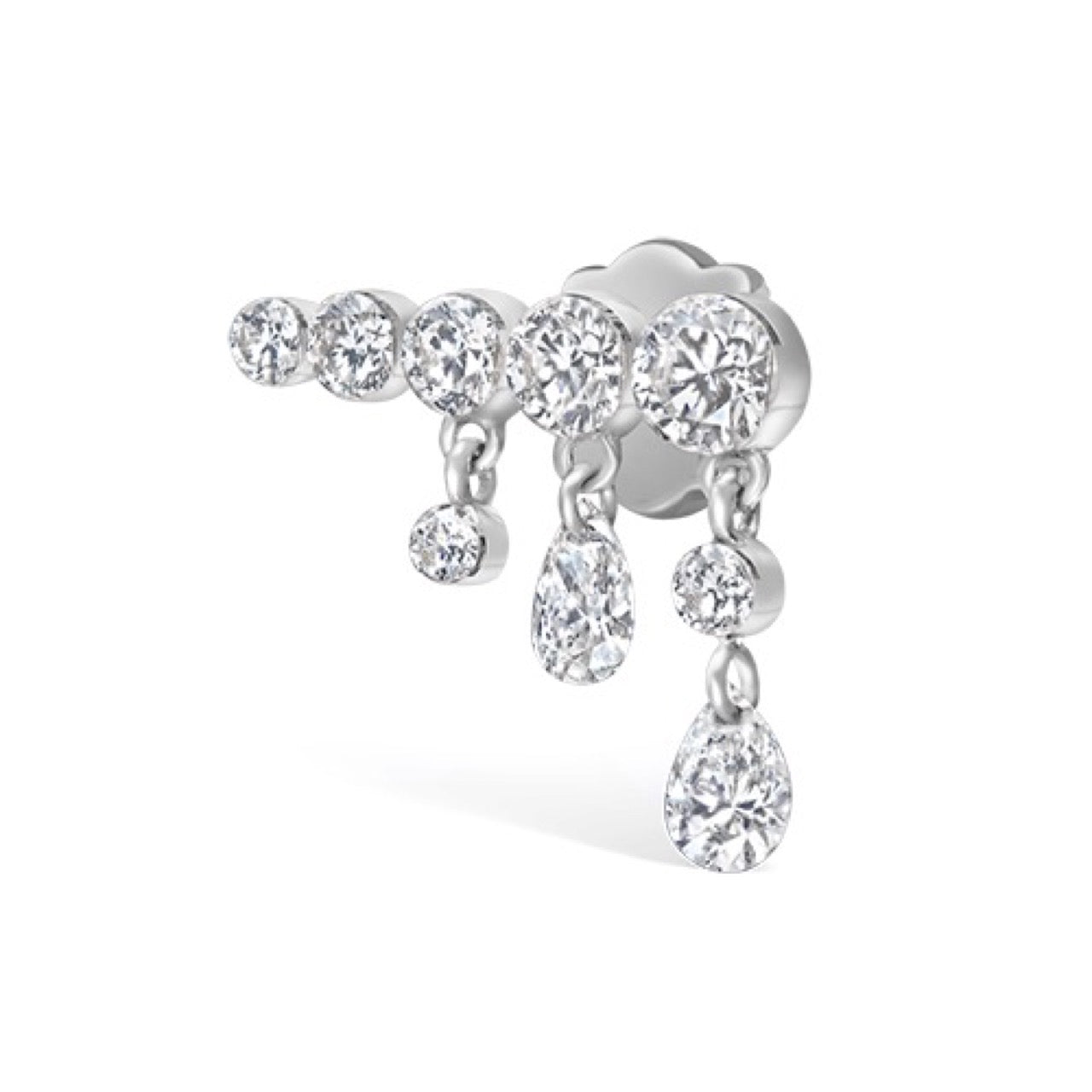 11mm Invisible Set Diamond Crescendo Bar Threaded Stud Earring (Right Ear)