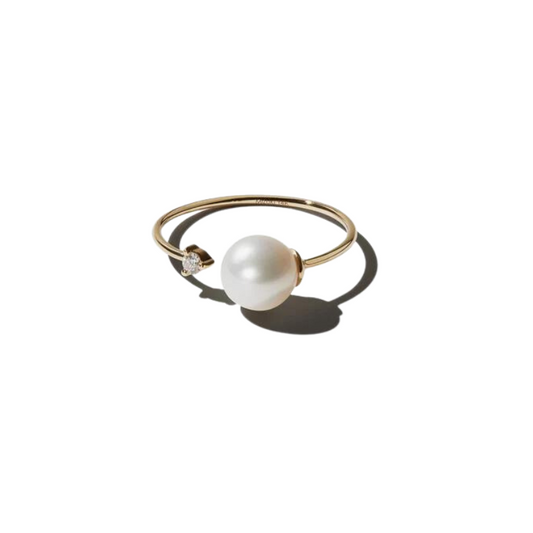 Open Diamond and White Pearl Ring