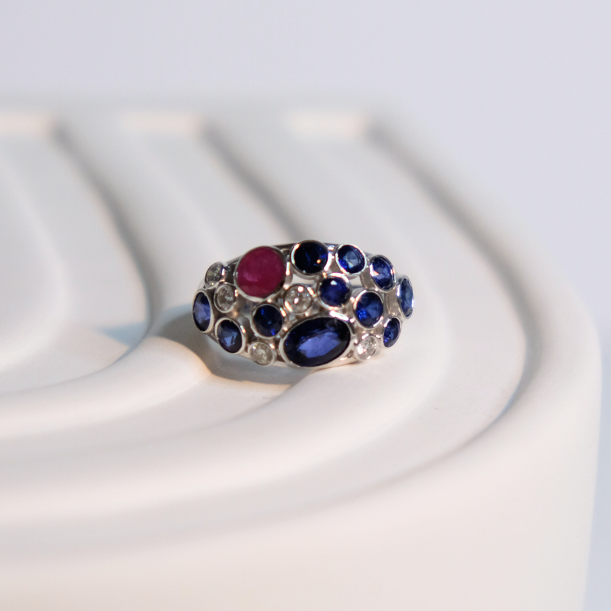 Diamond Ruby and Sapphire Ring