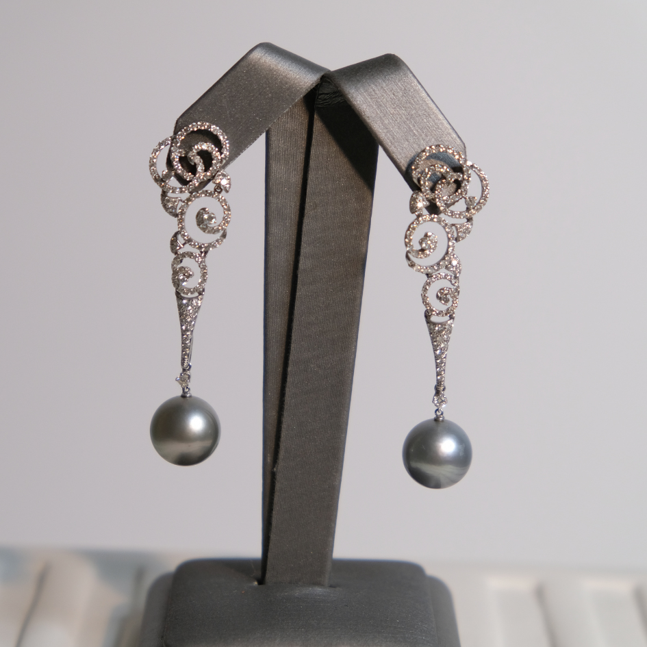 Grey Pearl Diamond Earrings