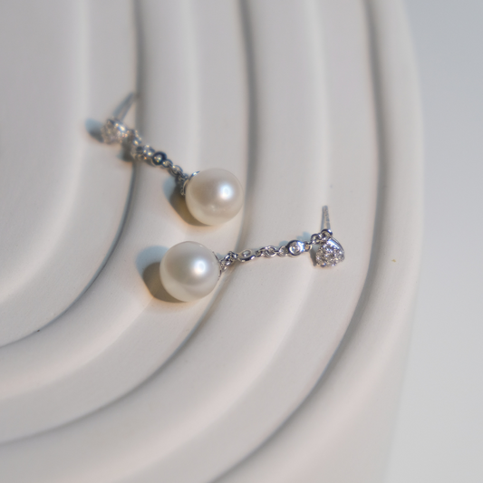 White Pearl Diamond Earring Drops