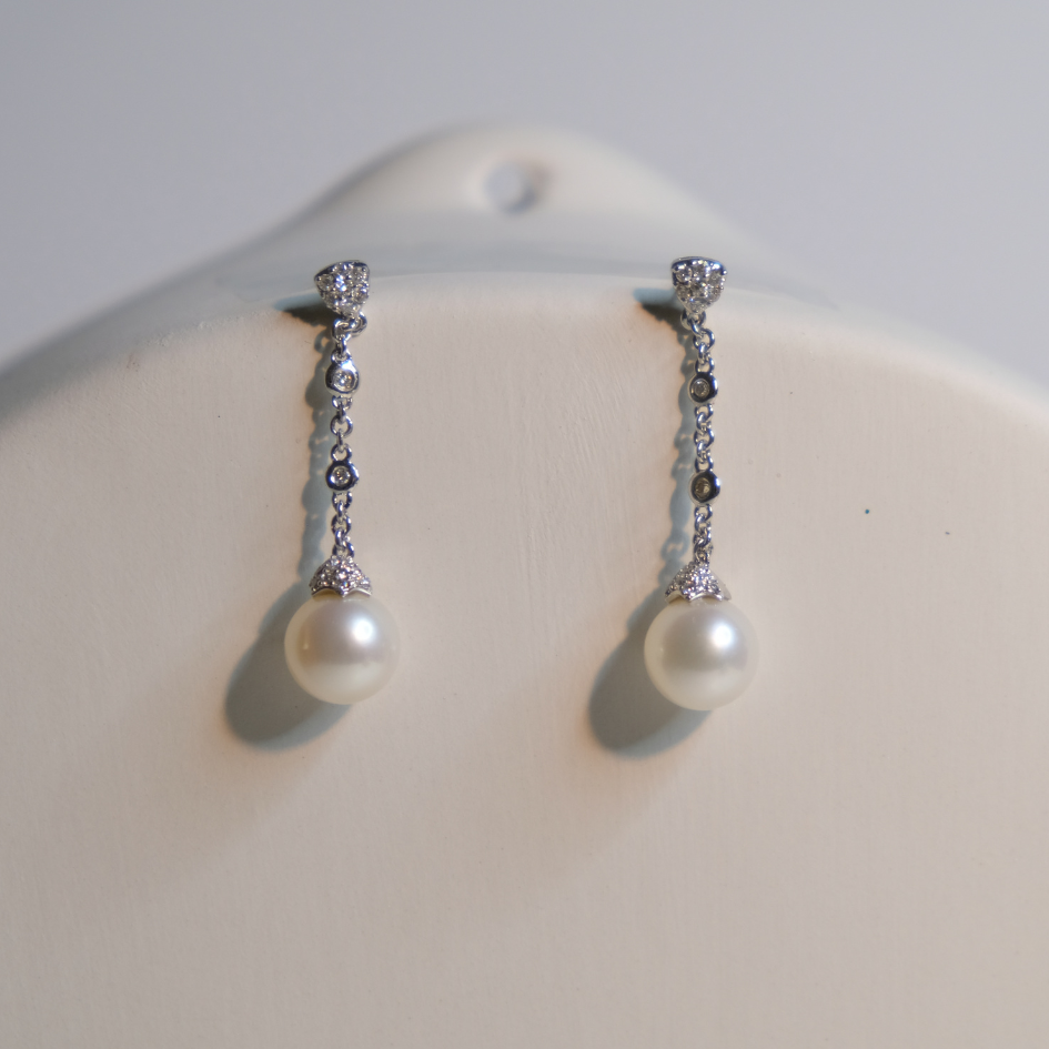 White Pearl Diamond Earring Drops