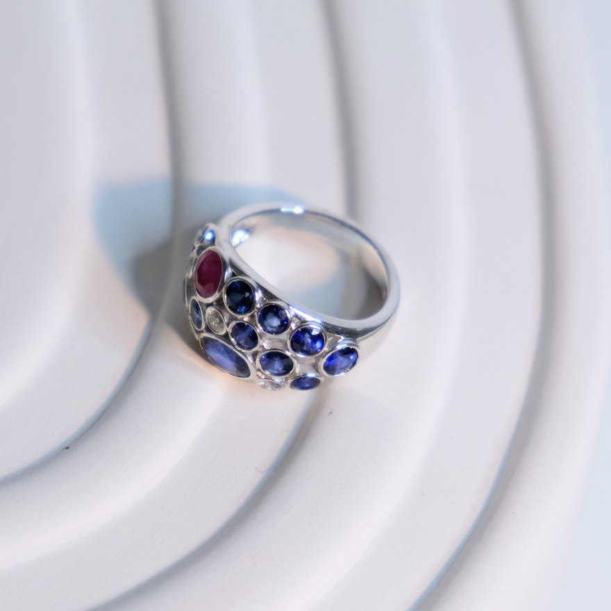 Diamond Ruby and Sapphire Ring