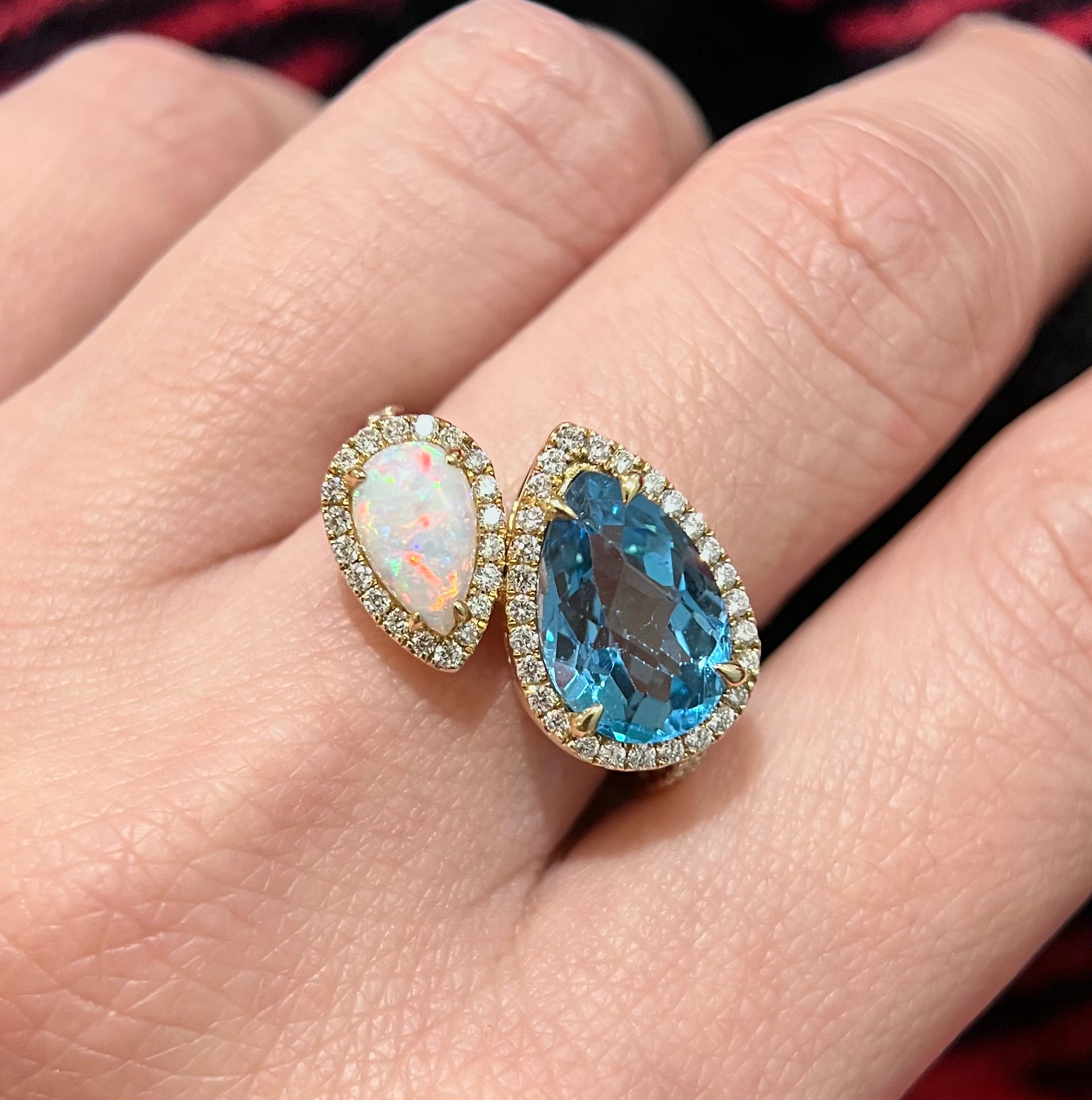 Blue Topaz & Opal Toi et Moi Ring