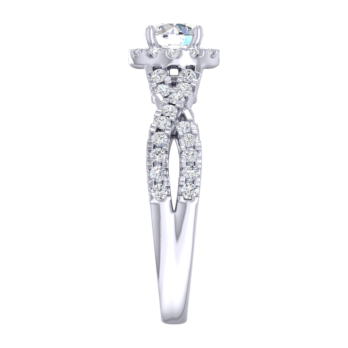 Twist Milgrain Accent Round Brilliant Cut Diamond Engagement Ring
