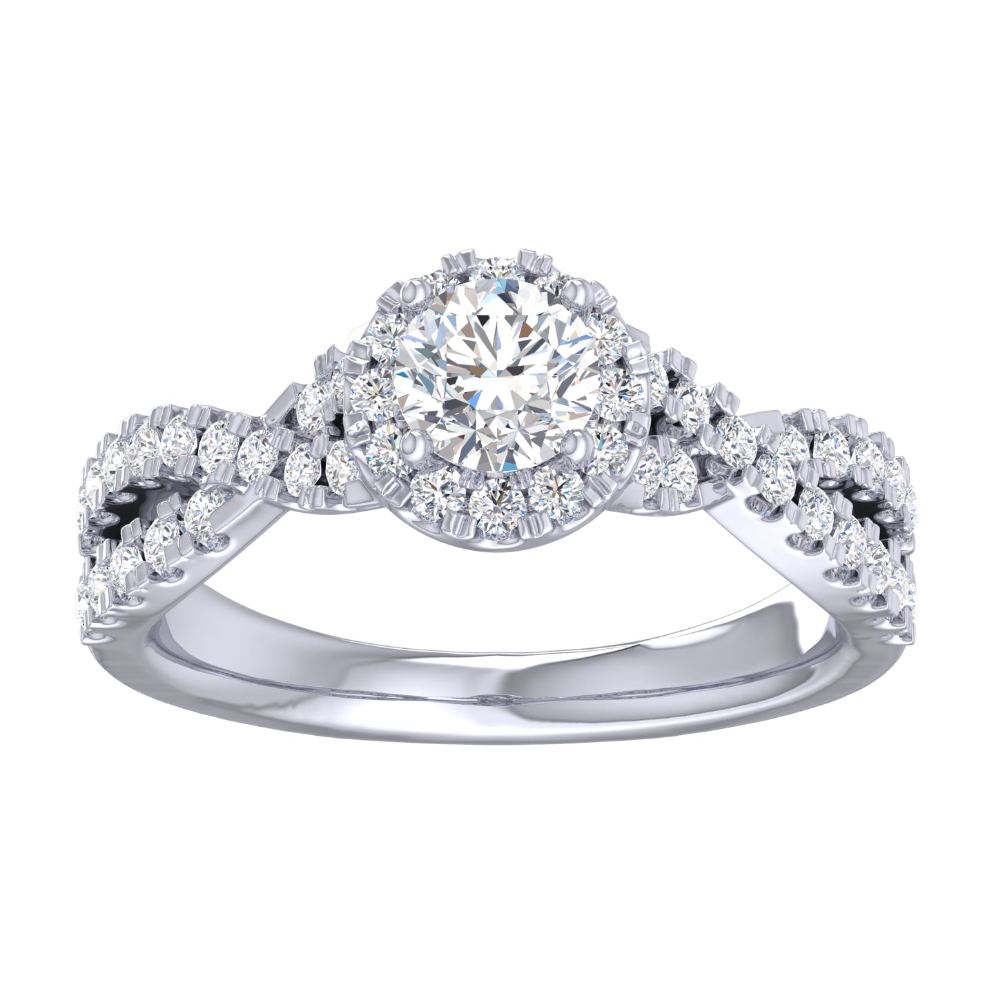 Twist Milgrain Accent Round Brilliant Cut Diamond Engagement Ring