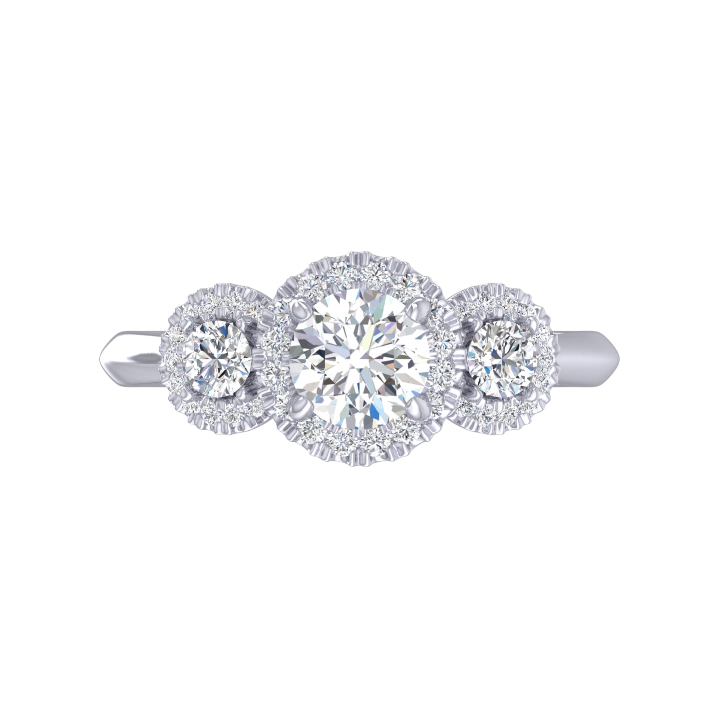 Semi Mount Halo Cut Three Stone Diamond Engagement Ring