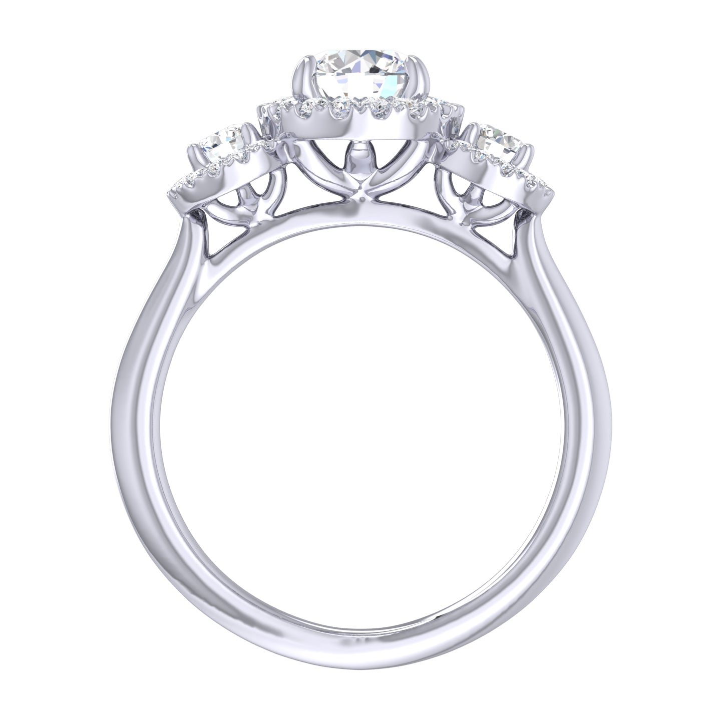 Semi Mount Halo Cut Three Stone Diamond Engagement Ring