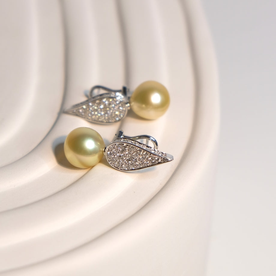 Gold Pearl Diamond Earrings