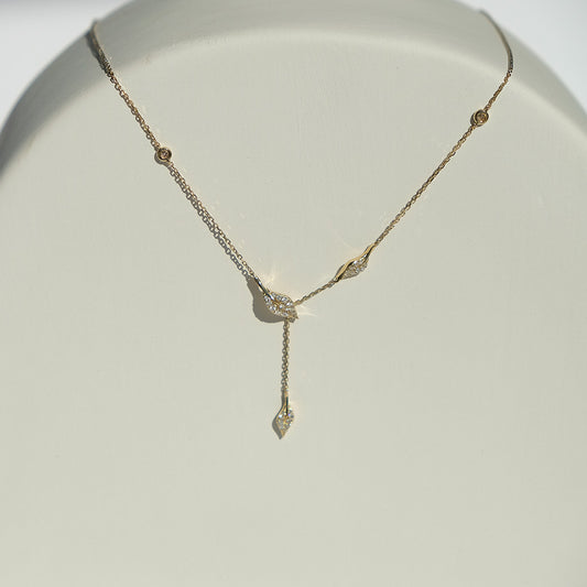 Yellow Gold & Diamond Leaf Drop Necklace