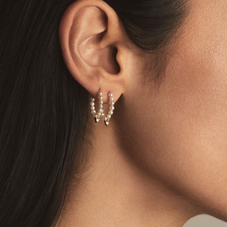 Baby Pearl Hoop Earrings with Diamonds