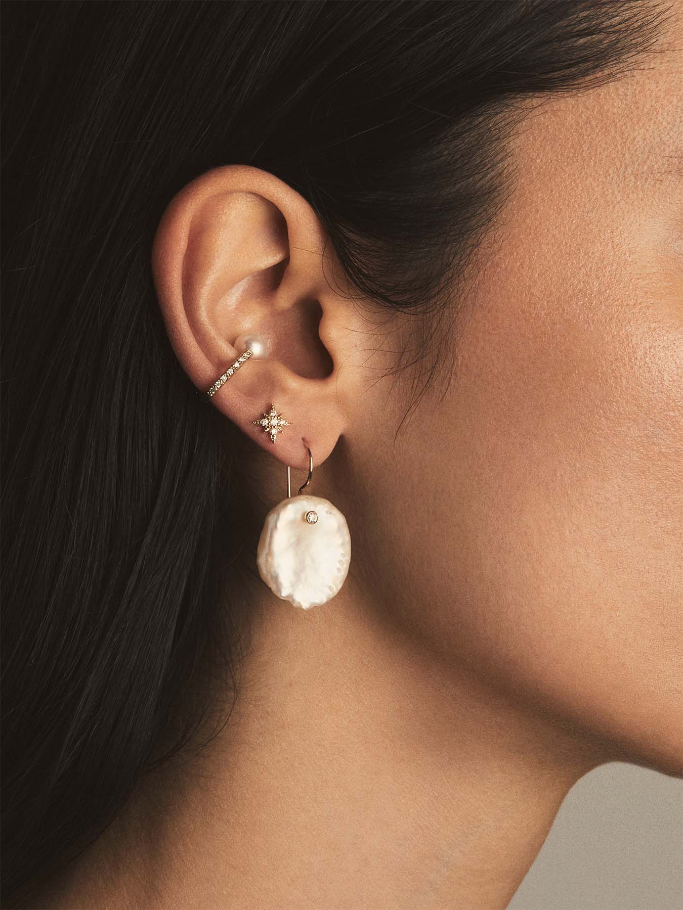 Petal Pearl and Diamond Earring