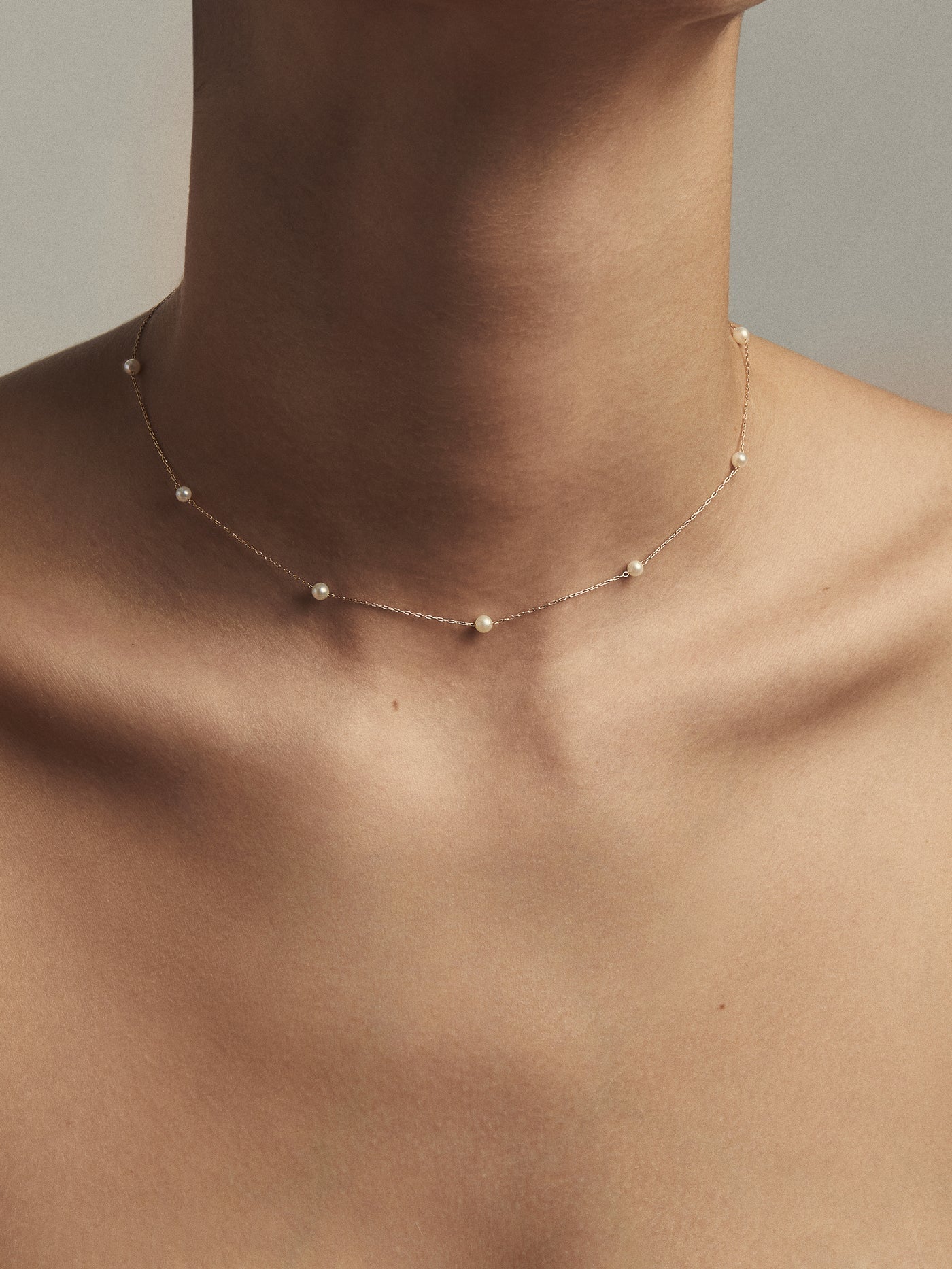 Spaced Floating Pearl Chain Necklace