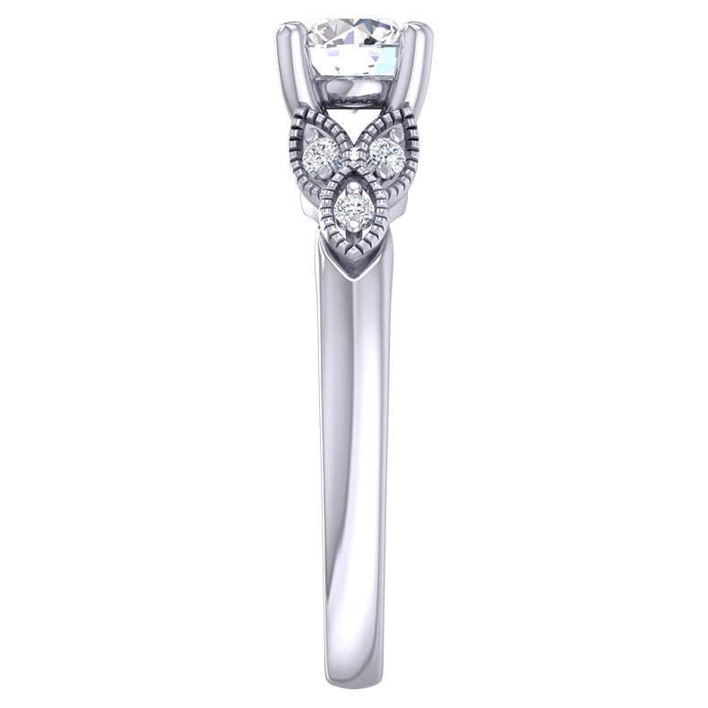 Floral Milgrain Accent Round Brilliant Cut Diamond Engagement Ring