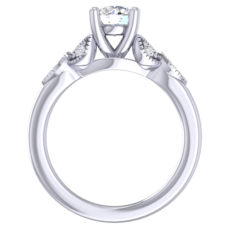 Floral Milgrain Accent Round Brilliant Cut Diamond Engagement Ring