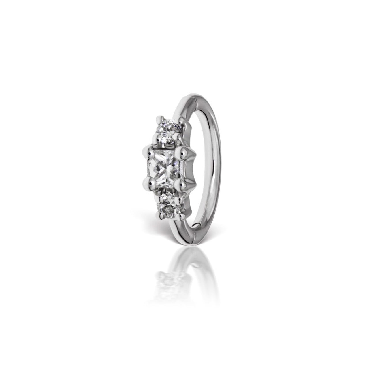 White Gold Princess Ring Earring 6.5MM 2MM Diamond