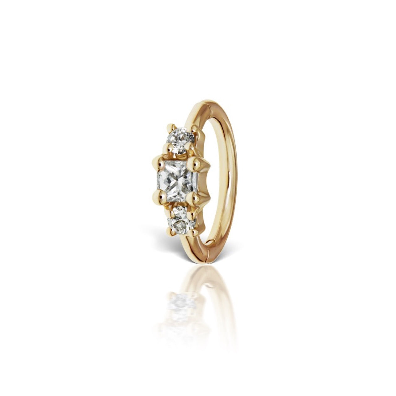 Princess Ring Earring Yellow Gold 6.5MM 2MM Diamond