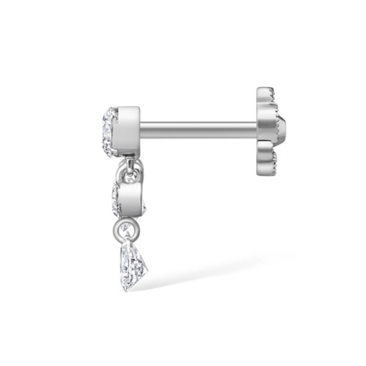 11mm Invisible Set Diamond Crescendo Bar Threaded Stud Earring (Right Ear)